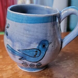 Blue Ceramic Mug with Bird Design